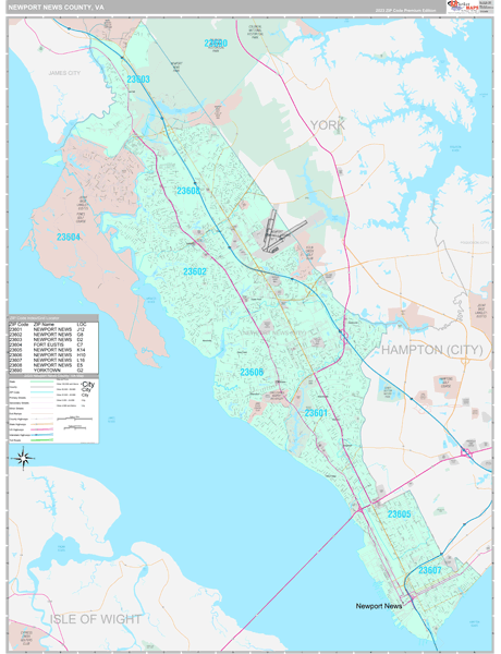 Newport News County, VA Zip Code Map